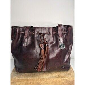 Patricia Nash Drawstring Witney Leather Tassel Tote Plum Bag 10th Anniversary